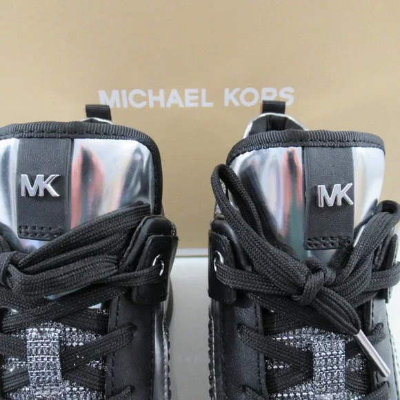 Michael Kors Georgie Trainer Wedge Sneakers Laces MK Logo Black / Grey - Picture 3 of 8